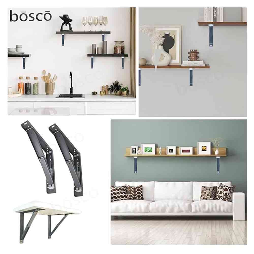 Heavy Duty 12-Inch Foldable Brackets for Wall-Mounted Racks & Tables
