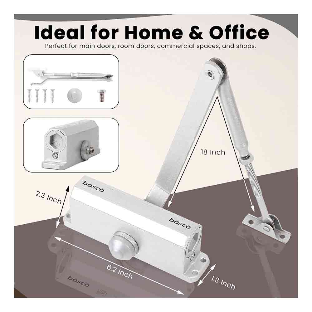 Heavy Duty Aluminium Automatic Hydraulic Double Speed Door Closer | Soft Closing Door Closer for Home and Office |Suitable for Wooden & Aluminium Doors Up to 45 kg colour - (Silver Finish)