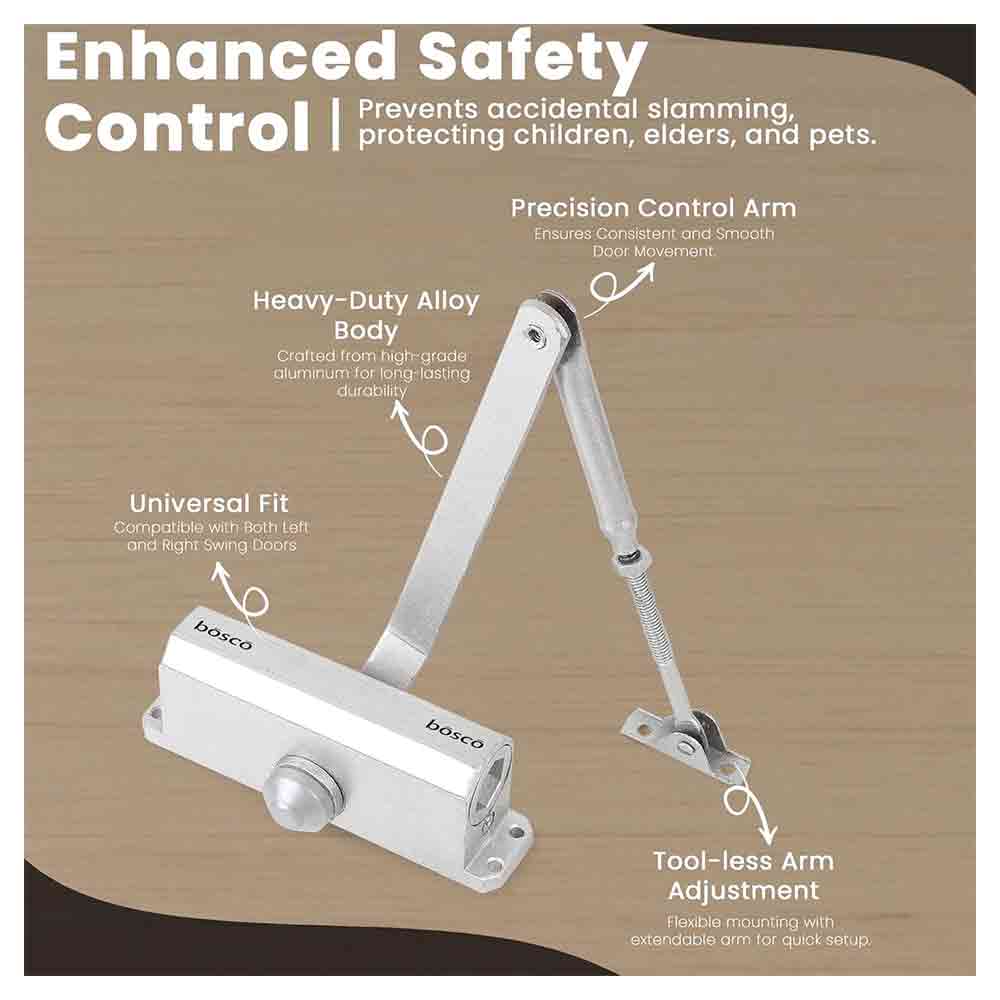 Heavy Duty Aluminium Automatic Hydraulic Double Speed Door Closer | Soft Closing Door Closer for Home and Office |Suitable for Wooden & Aluminium Doors Up to 45 kg colour - (Silver Finish)