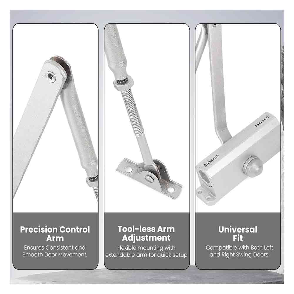 Heavy Duty Aluminium Automatic Hydraulic Double Speed Door Closer | Soft Closing Door Closer for Home and Office |Suitable for Wooden & Aluminium Doors Up to 45 kg colour - (Silver Finish)