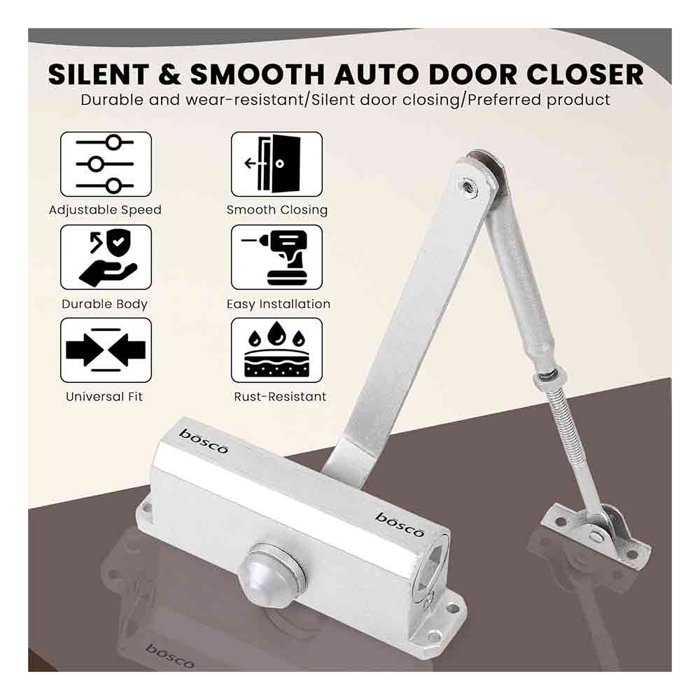 Heavy Duty Aluminium Automatic Hydraulic Double Speed Door Closer | Soft Closing Door Closer for Home and Office |Suitable for Wooden & Aluminium Doors Up to 45 kg colour - (Silver Finish)