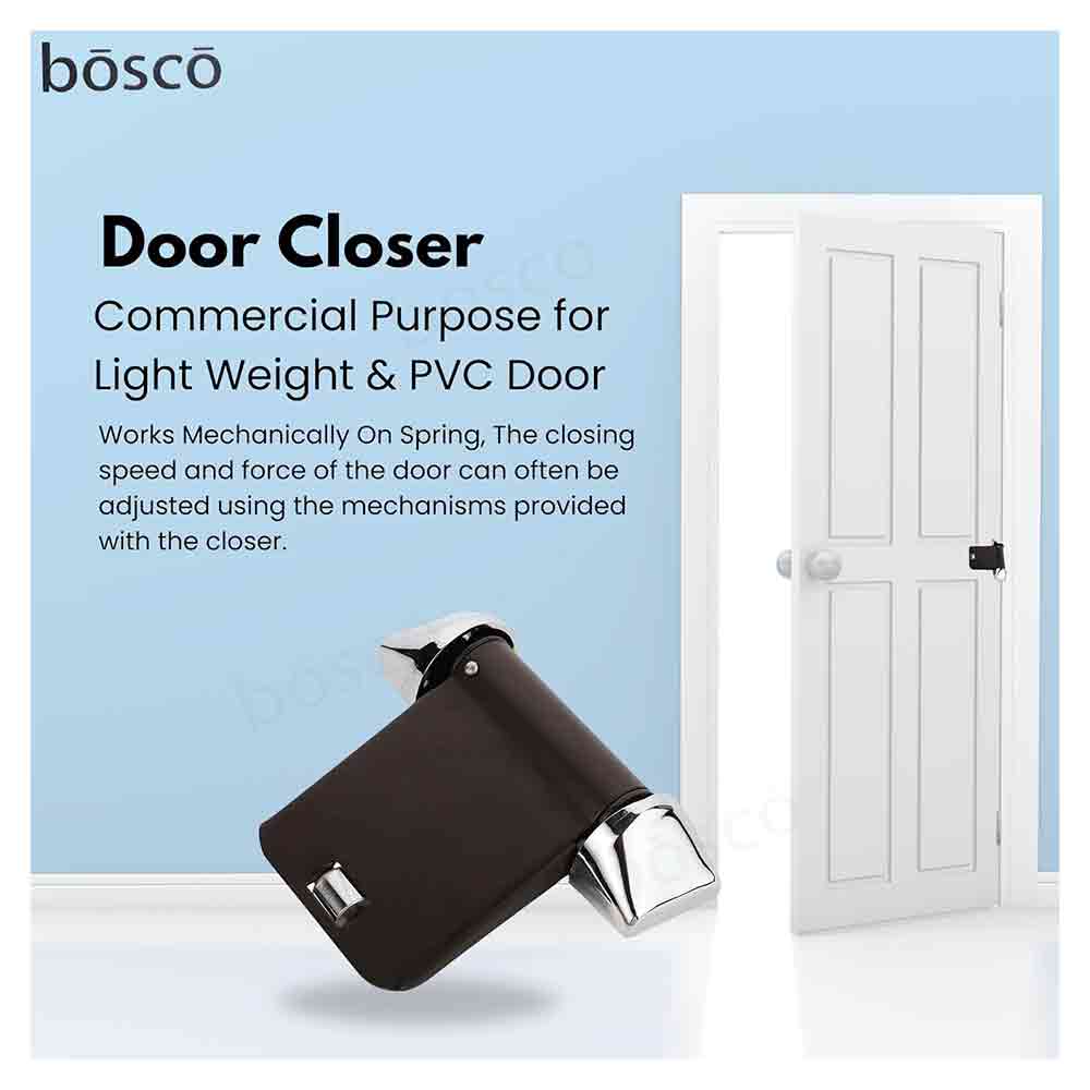 Helix Door Closer – Light Duty Spring Action Door Closer for Wooden, PVC, and Lightweight Aluminum Doors – Ideal for Residential & Commercial Use (Brown, 5 x 4 Inches, Iron Coated)