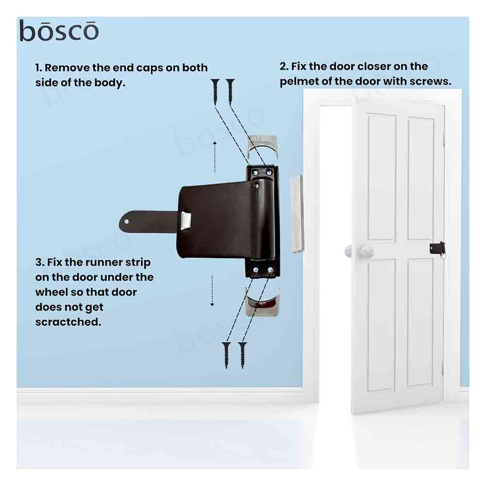 Helix Door Closer – Light Duty Spring Action Door Closer for Wooden, PVC, and Lightweight Aluminum Doors – Ideal for Residential & Commercial Use (Brown, 5 x 4 Inches, Iron Coated)