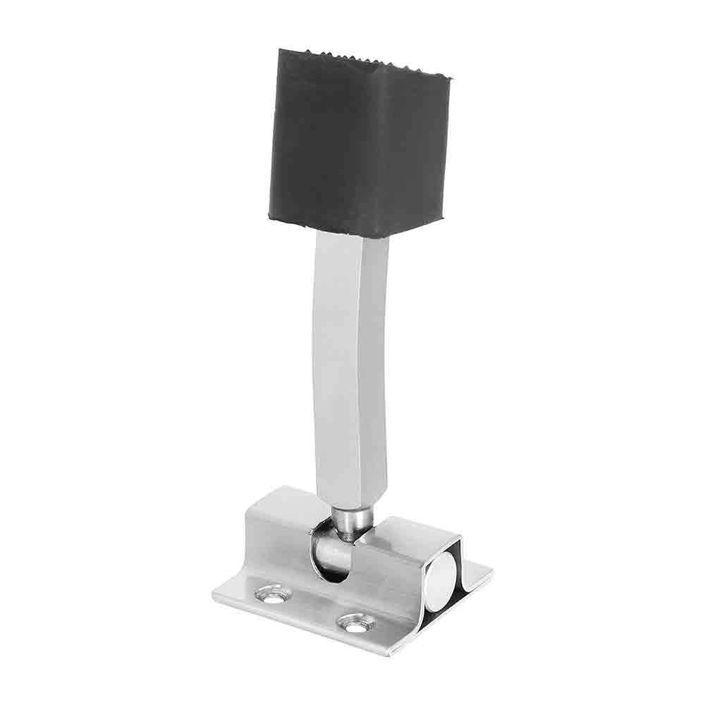 Stainless Steel Decorative Door Stopper with Powerful Working Rubber with Fitting Screws (Square Steel Silver Finish, Pack of 2)