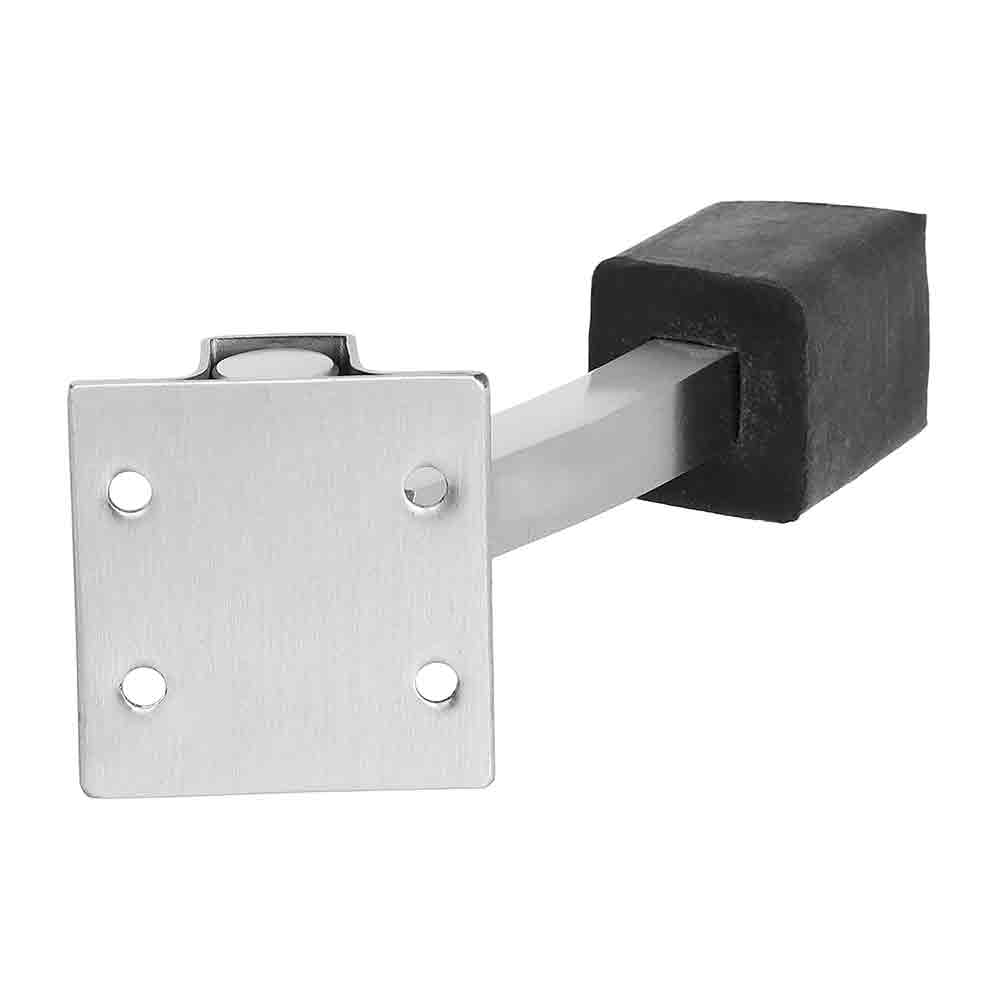 Stainless Steel Decorative Door Stopper with Powerful Working Rubber with Fitting Screws (Square Steel Silver Finish, Pack of 2)
