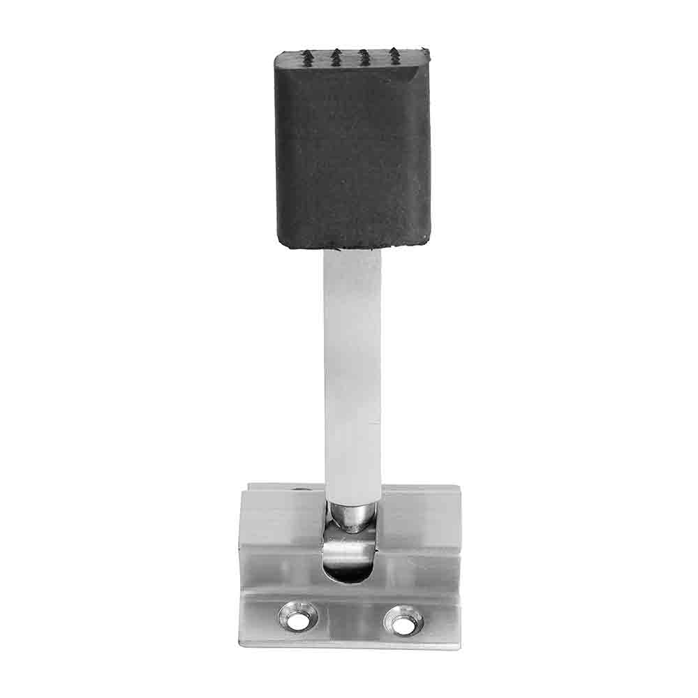 Stainless Steel Decorative Door Stopper with Powerful Working Rubber with Fitting Screws (Square Steel Silver Finish, Pack of 2)