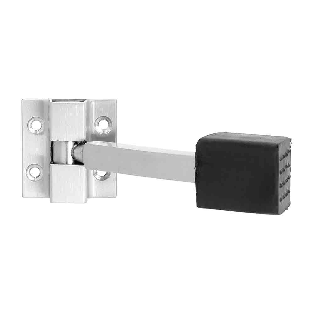 Stainless Steel Decorative Door Stopper with Powerful Working Rubber with Fitting Screws (Square Steel Silver Finish, Pack of 2)