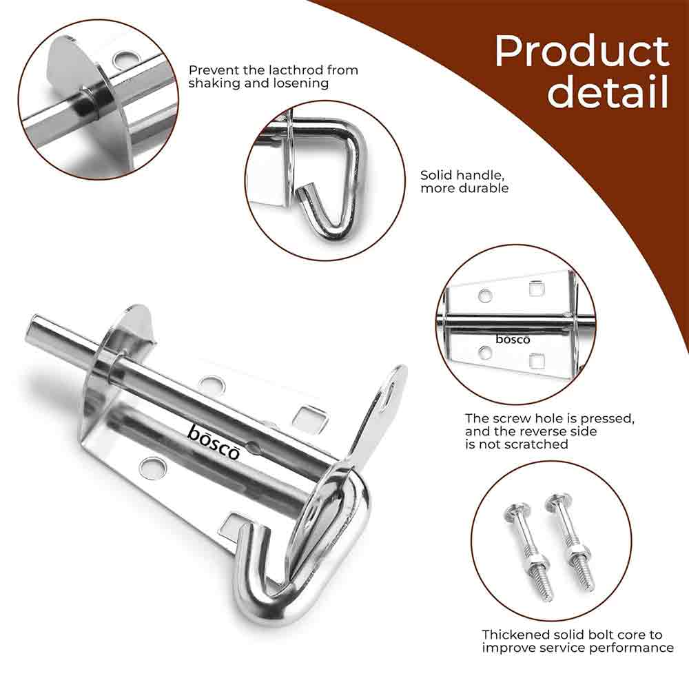 Locking Bolt Set of 2 | Heavy Duty Tower Bolt Latch Lock for Door, Window, Bathroom, Kitchen, Home & Office | MS Chrome Finish | Easy to Install | Premium Door Fittings
