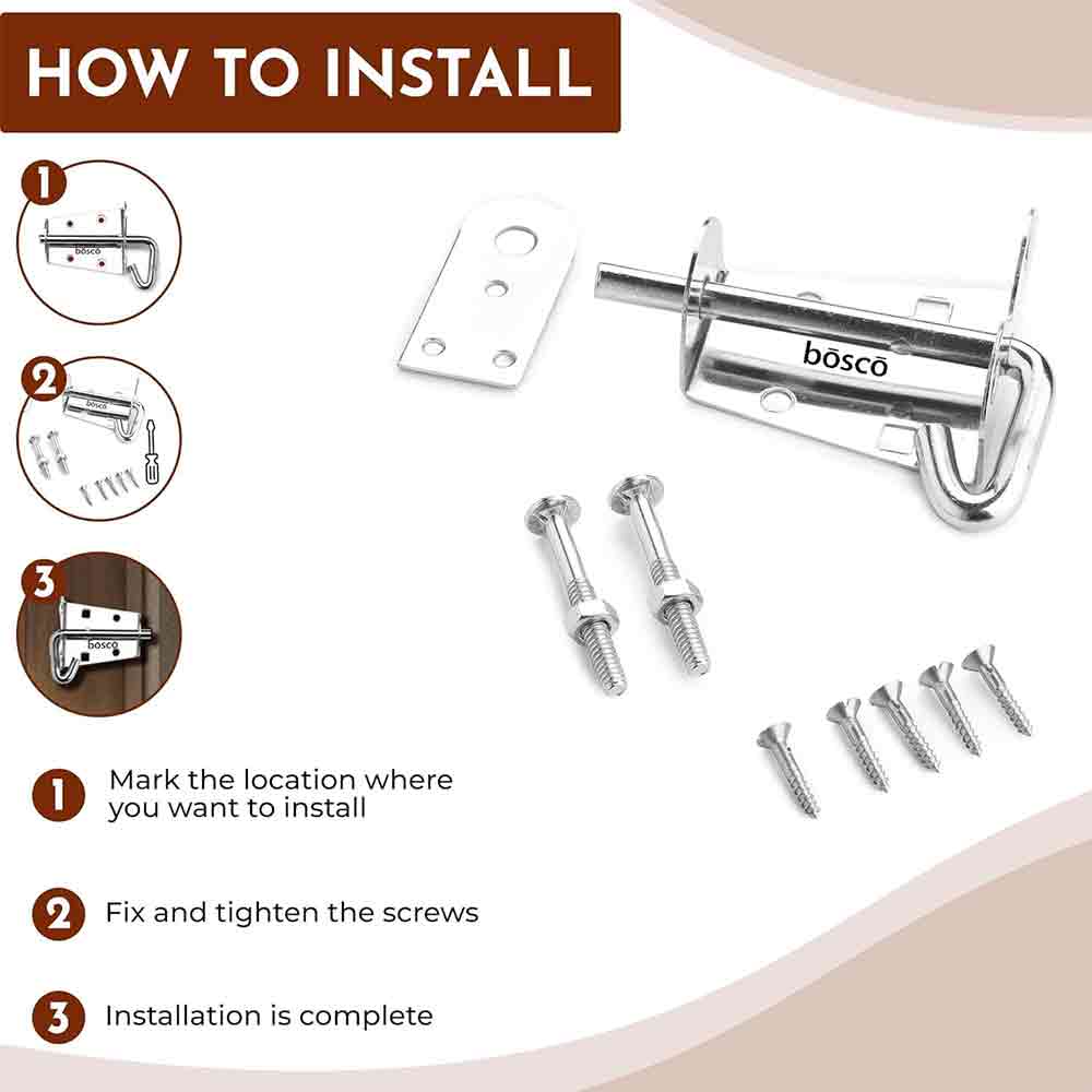Locking Bolt Set of 2 | Heavy Duty Tower Bolt Latch Lock for Door, Window, Bathroom, Kitchen, Home & Office | MS Chrome Finish | Easy to Install | Premium Door Fittings
