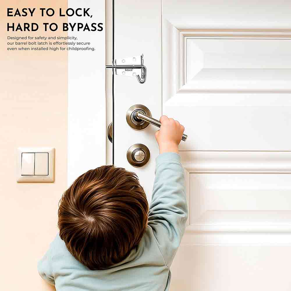 Locking Bolt Set of 2 | Heavy Duty Tower Bolt Latch Lock for Door, Window, Bathroom, Kitchen, Home & Office | MS Chrome Finish | Easy to Install | Premium Door Fittings