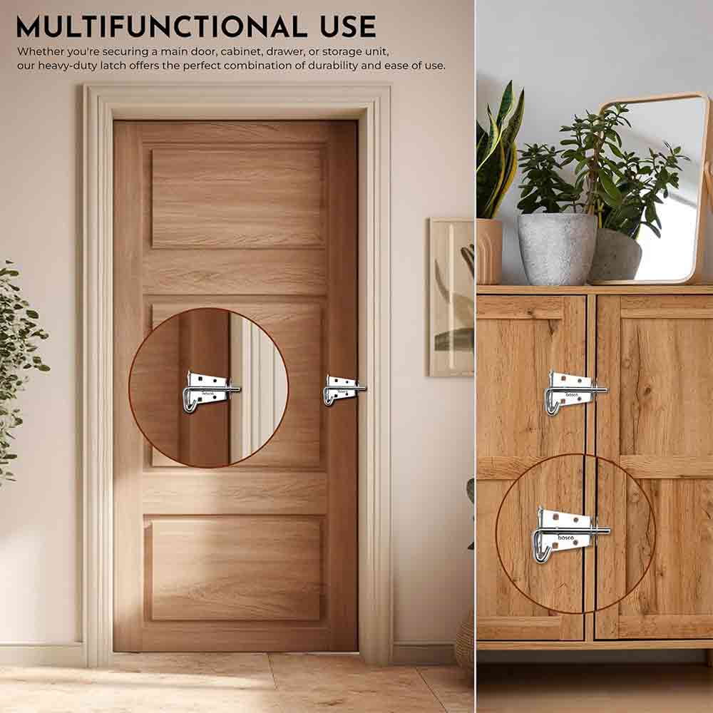 Locking Bolt Set of 2 | Heavy Duty Tower Bolt Latch Lock for Door, Window, Bathroom, Kitchen, Home & Office | MS Chrome Finish | Easy to Install | Premium Door Fittings