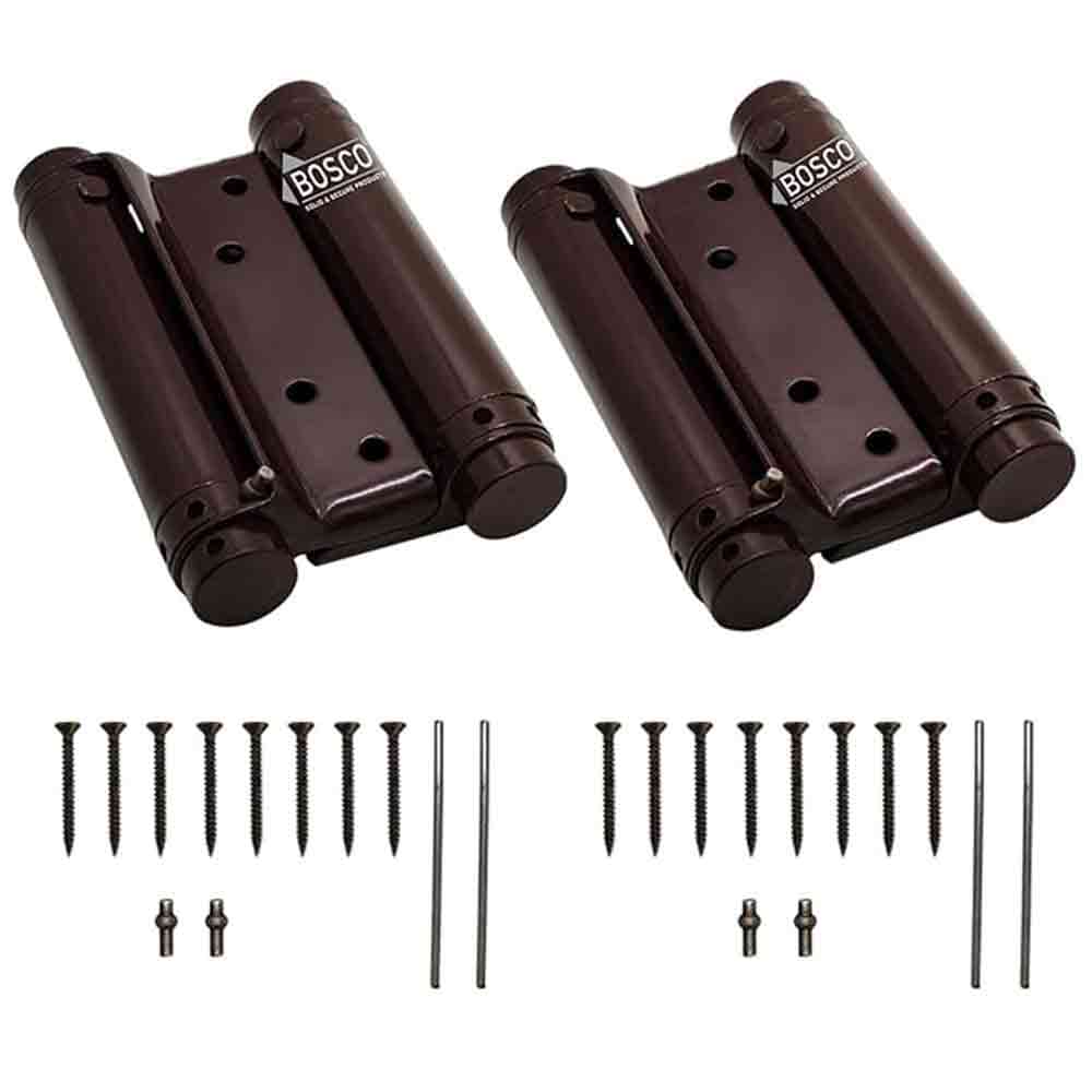 4-Inch Double Action Swinging Door Hinges | Self-Closing Heavy-Duty Mild Steel Saloon Door Hinges with Screws | Adjustable Tension | Brown Finish | Pack of 2 for Home & Commercial Use