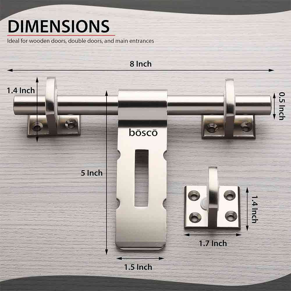 Aluminium Aldrop for Door/Door Fittings Kit/Door Accessories/Door Kit (8 Inch, 16 mm Rod Dia, Finish :SS Anodize) for Wooden,PVC, Aluminium Doors Set of 1 pcs)