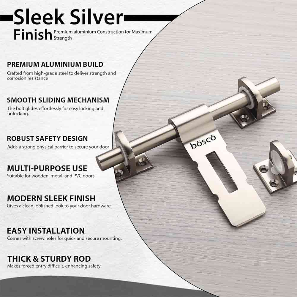 Aluminium Aldrop for Door/Door Fittings Kit/Door Accessories/Door Kit (8 Inch, 16 mm Rod Dia, Finish :SS Anodize) for Wooden,PVC, Aluminium Doors Set of 1 pcs)