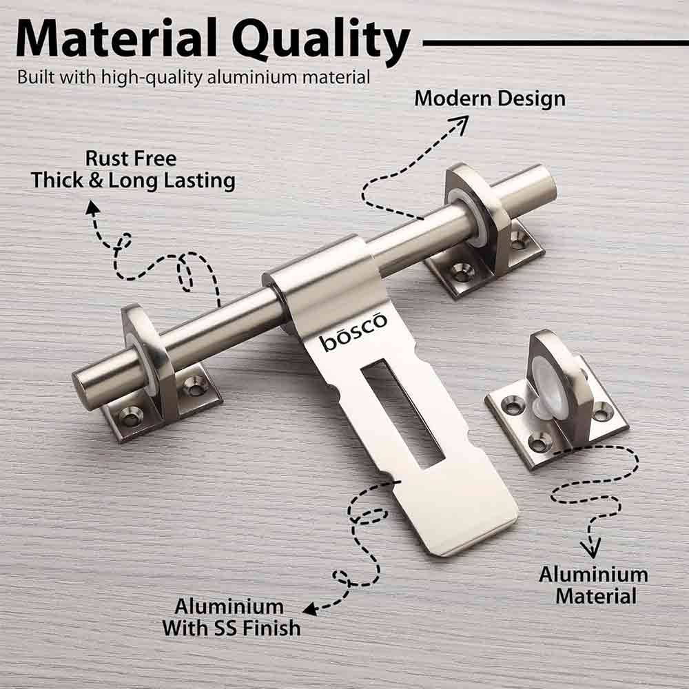 Aluminium Aldrop for Door/Door Fittings Kit/Door Accessories/Door Kit (8 Inch, 16 mm Rod Dia, Finish :SS Anodize) for Wooden,PVC, Aluminium Doors Set of 1 pcs)