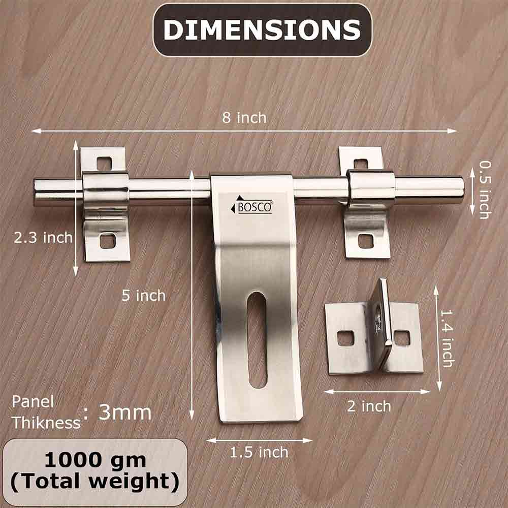 Heavy-Duty Steel Aldrop Slide Bolt for Door Lock | Silver Finish | Durable Door Latch for Main Door, Gate, Wooden or Metal Doors | Corrosion-Resistant (14mm Dia, 8 inches Length)