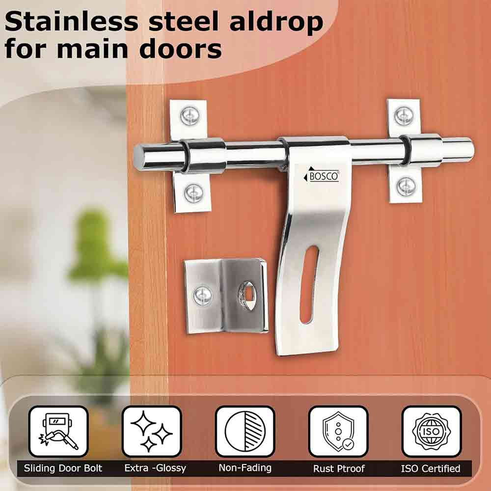 Heavy-Duty Steel Aldrop Slide Bolt for Door Lock | Silver Finish | Durable Door Latch for Main Door, Gate, Wooden or Metal Doors | Corrosion-Resistant (14mm Dia, 8 inches Length)