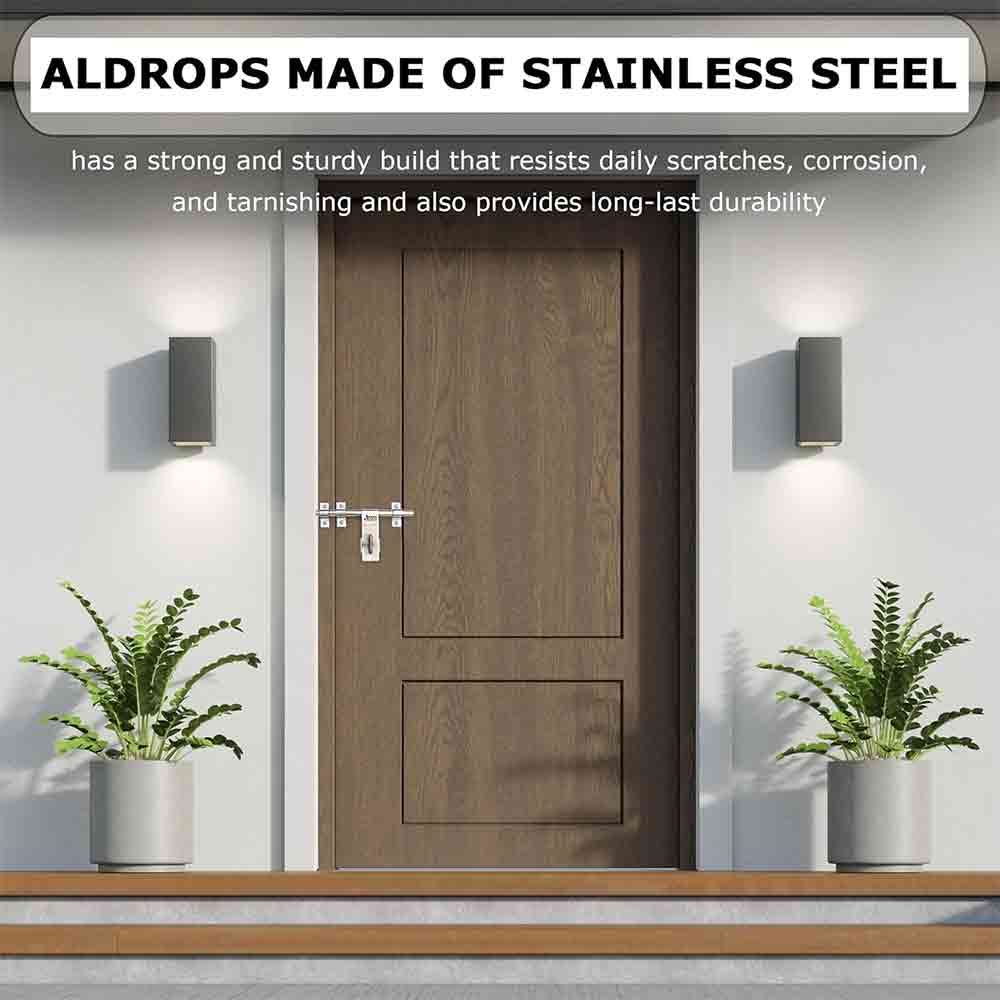 Heavy-Duty Steel Aldrop Slide Bolt for Door Lock | Silver Finish | Durable Door Latch for Main Door, Gate, Wooden or Metal Doors | Corrosion-Resistant (14mm Dia, 8 inches Length)