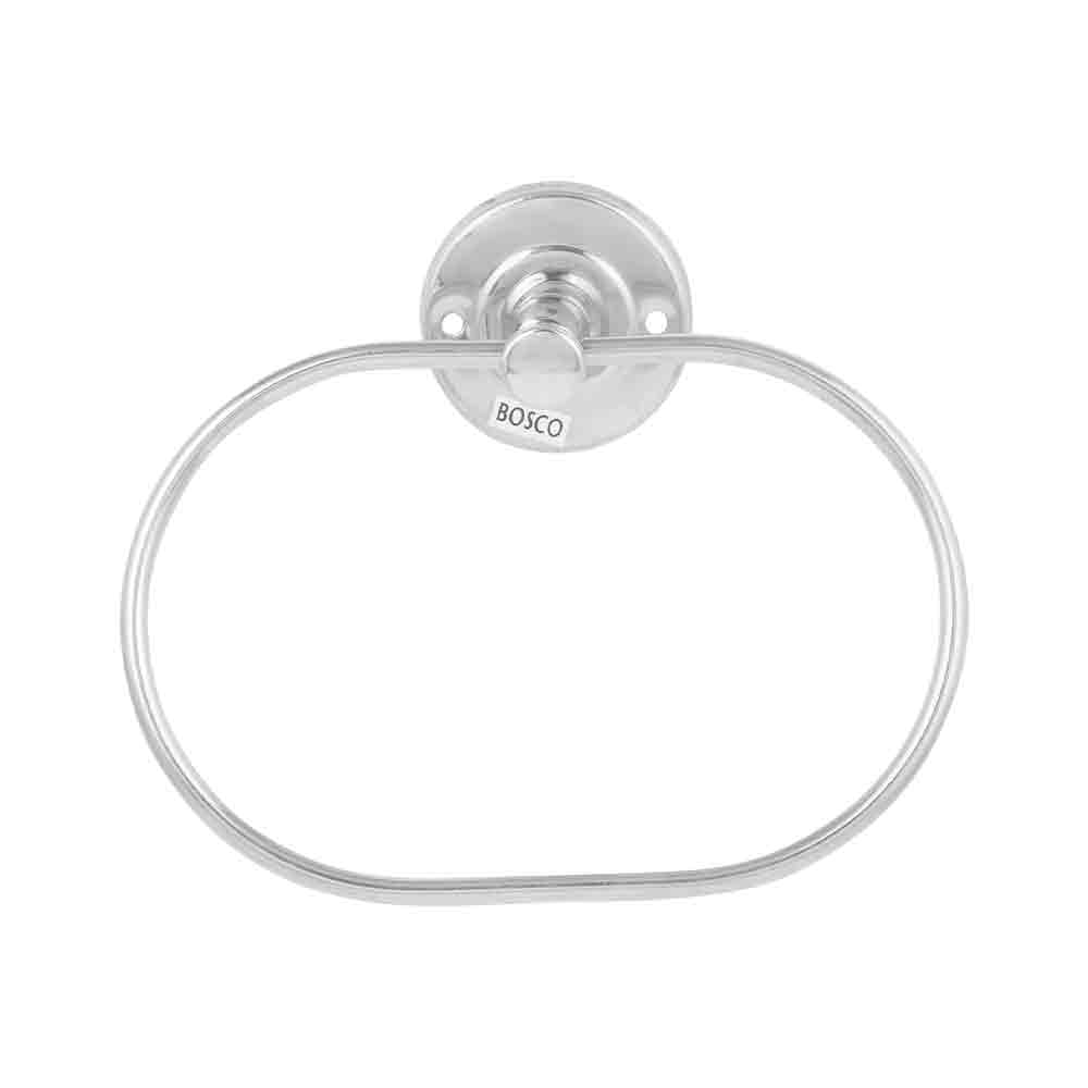Stainless Steel Oval Towel Ring for Bathroom & Kitchen | Wall-Mounted Towel Hanger with Glossy Finish | Durable 202 Grade Steel | Screw Installation – Silver