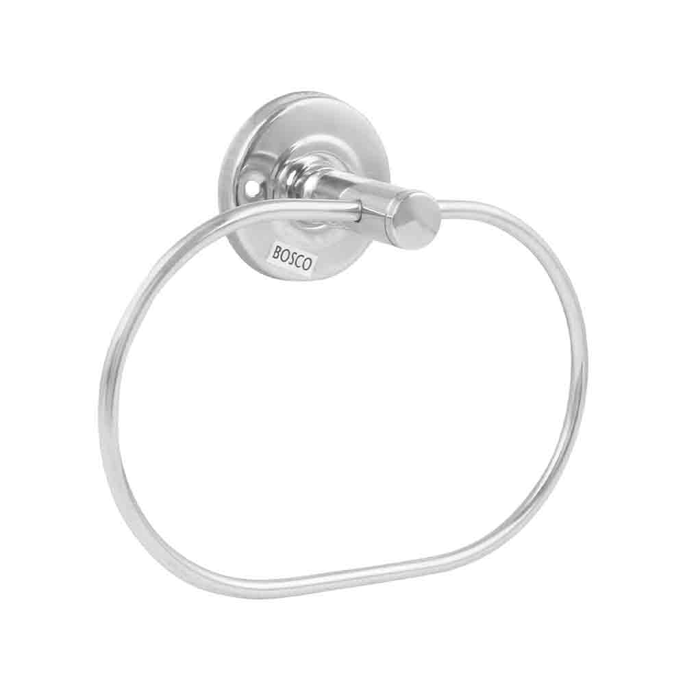 Stainless Steel Oval Towel Ring for Bathroom & Kitchen | Wall-Mounted Towel Hanger with Glossy Finish | Durable 202 Grade Steel | Screw Installation – Silver