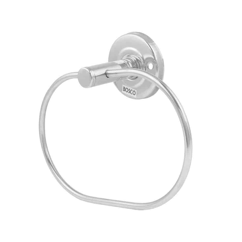 Stainless Steel Oval Towel Ring for Bathroom & Kitchen | Wall-Mounted Towel Hanger with Glossy Finish | Durable 202 Grade Steel | Screw Installation – Silver