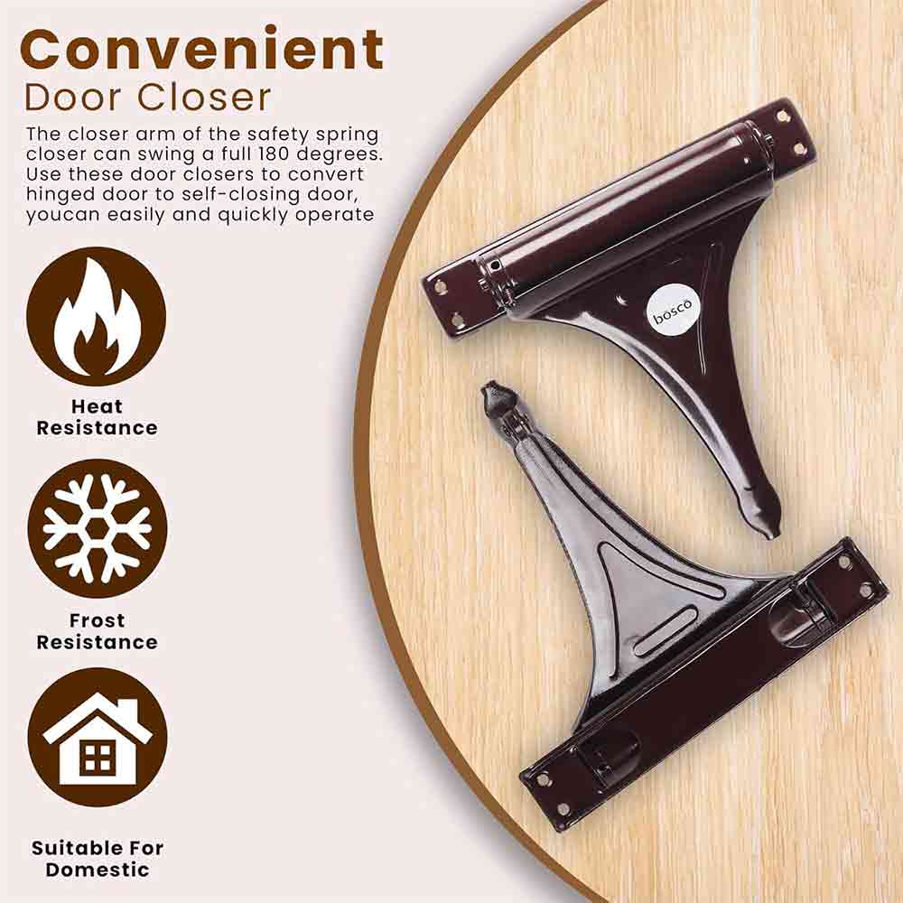 Heavy Duty Iron Spring Door Closer – Adjustable Surface-Mounted Mini Door Closer for Home, Office & Automotive Use – Rustproof Iron with Brown Finish – Easy Installation – Dual Handed Use