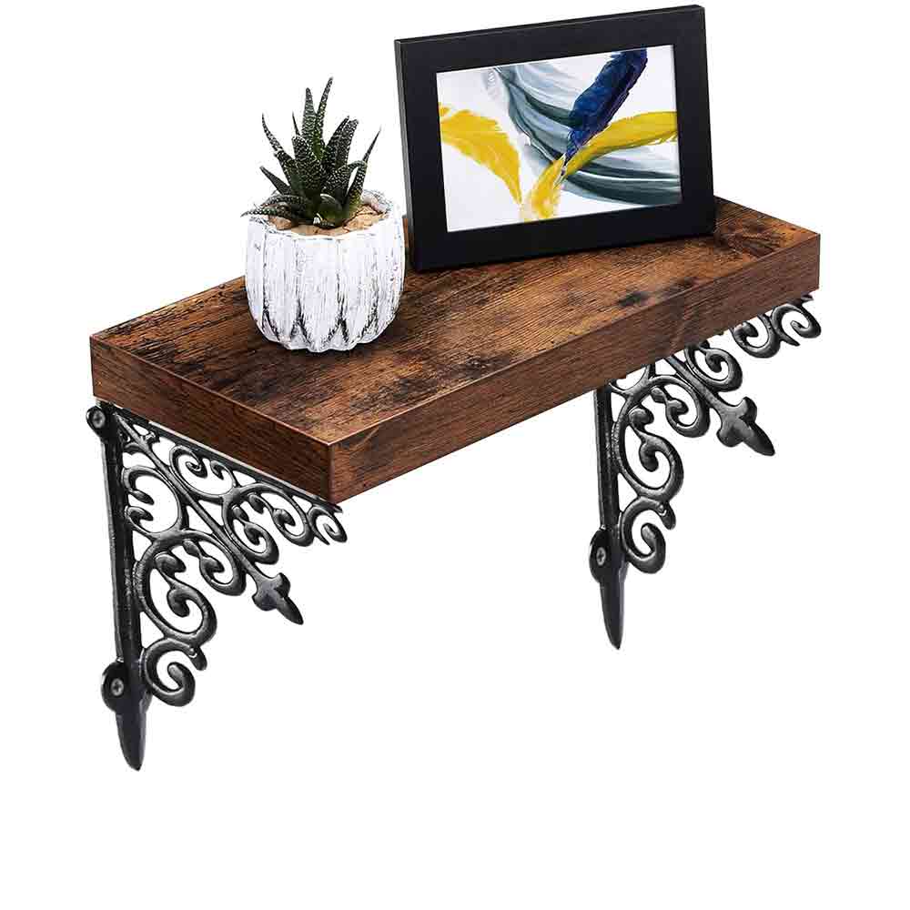 Designer Multipurpose Shelf Bracket Set of 2 – 8 x 8 Inch (20x20 cm) Heavy Duty Wrought Iron Wall Brackets with Fittings – Black Wall Angle Shelf Support for Home, Garage, Garden, Office