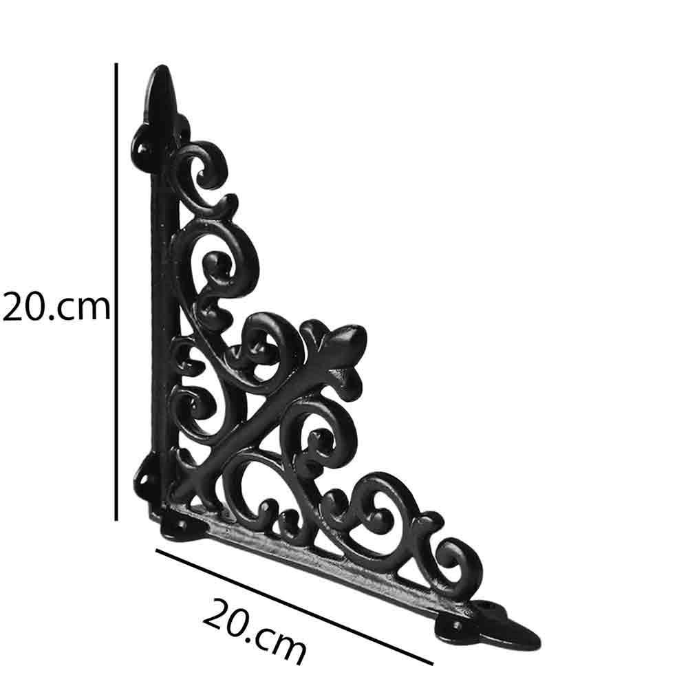 Designer Multipurpose Shelf Bracket Set of 2 – 8 x 8 Inch (20x20 cm) Heavy Duty Wrought Iron Wall Brackets with Fittings – Black Wall Angle Shelf Support for Home, Garage, Garden, Office