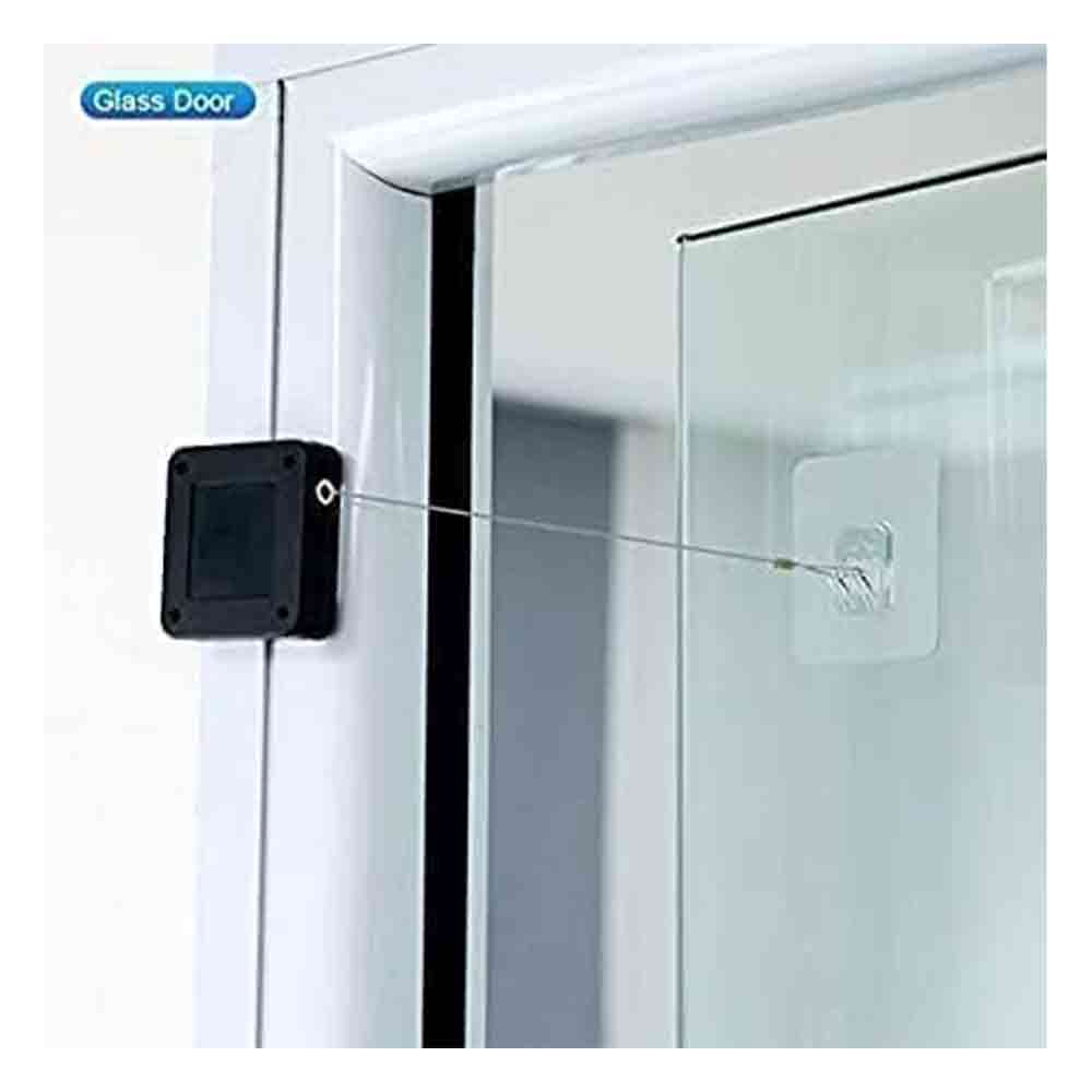 Punch-Free Automatic Door Closer, Residential Sliding Screen Door Closer, Commercial Multifunctional Door Closer with Steel Drawstring for Bedroom/Home (2 Pack Black)