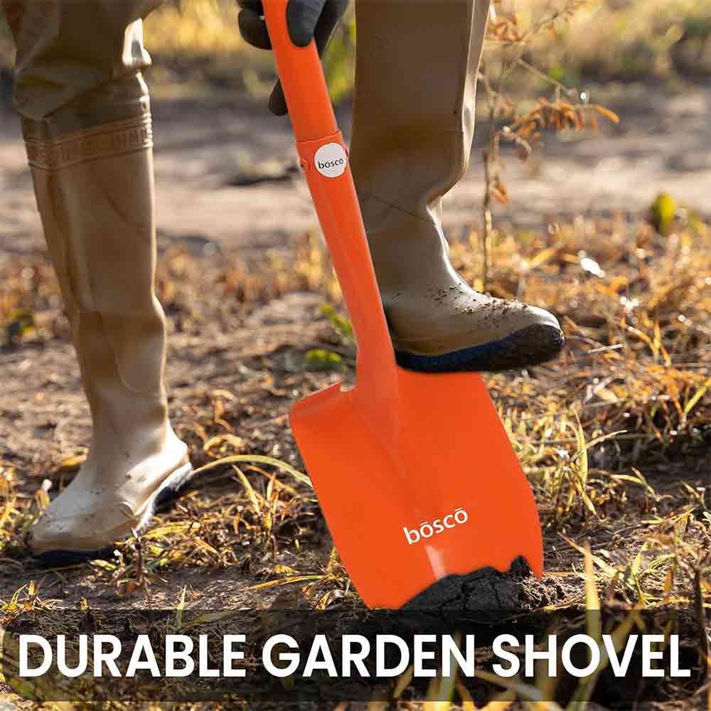 Small Multi-Purpose Shovel with D-Handle | Heavy-Duty Rust-Resistant Steel Blade | Compact & Durable Gardening, Outdoor, Camping, Construction, and Emergency Shovel Tool – Orange