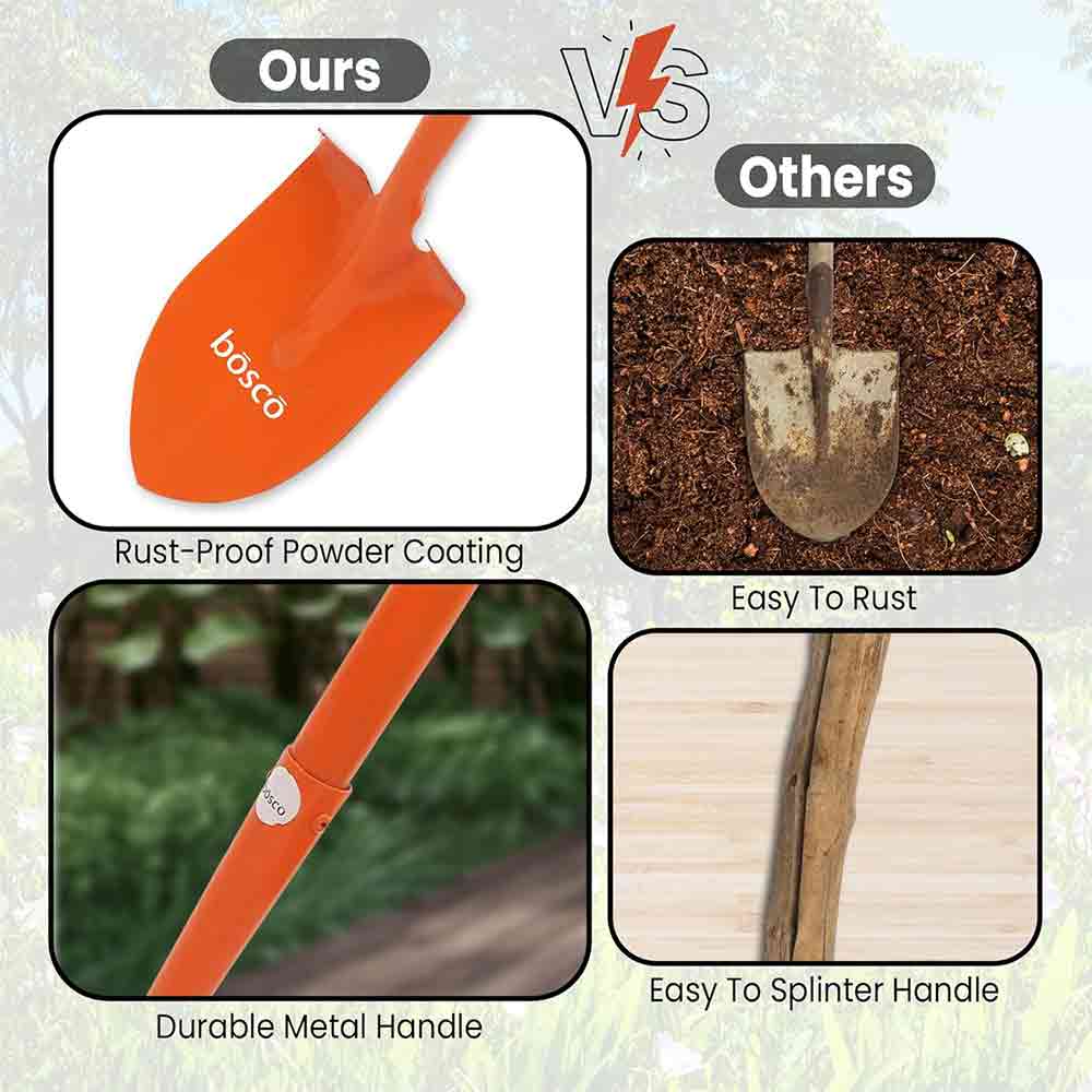 Small Multi-Purpose Shovel with D-Handle | Heavy-Duty Rust-Resistant Steel Blade | Compact & Durable Gardening, Outdoor, Camping, Construction, and Emergency Shovel Tool – Orange