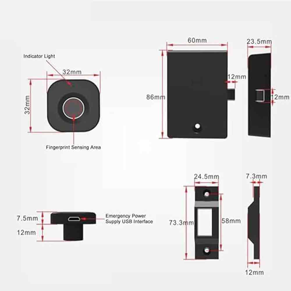 Smart Biometric Fingerprint Cabinet Lock Digital Keyless Motorized Drawer Lock System with Plastic Body, 20 Fingerprint Capacity, Unique E-Key Access – Ideal for Home, Office, Wardrobe – Black