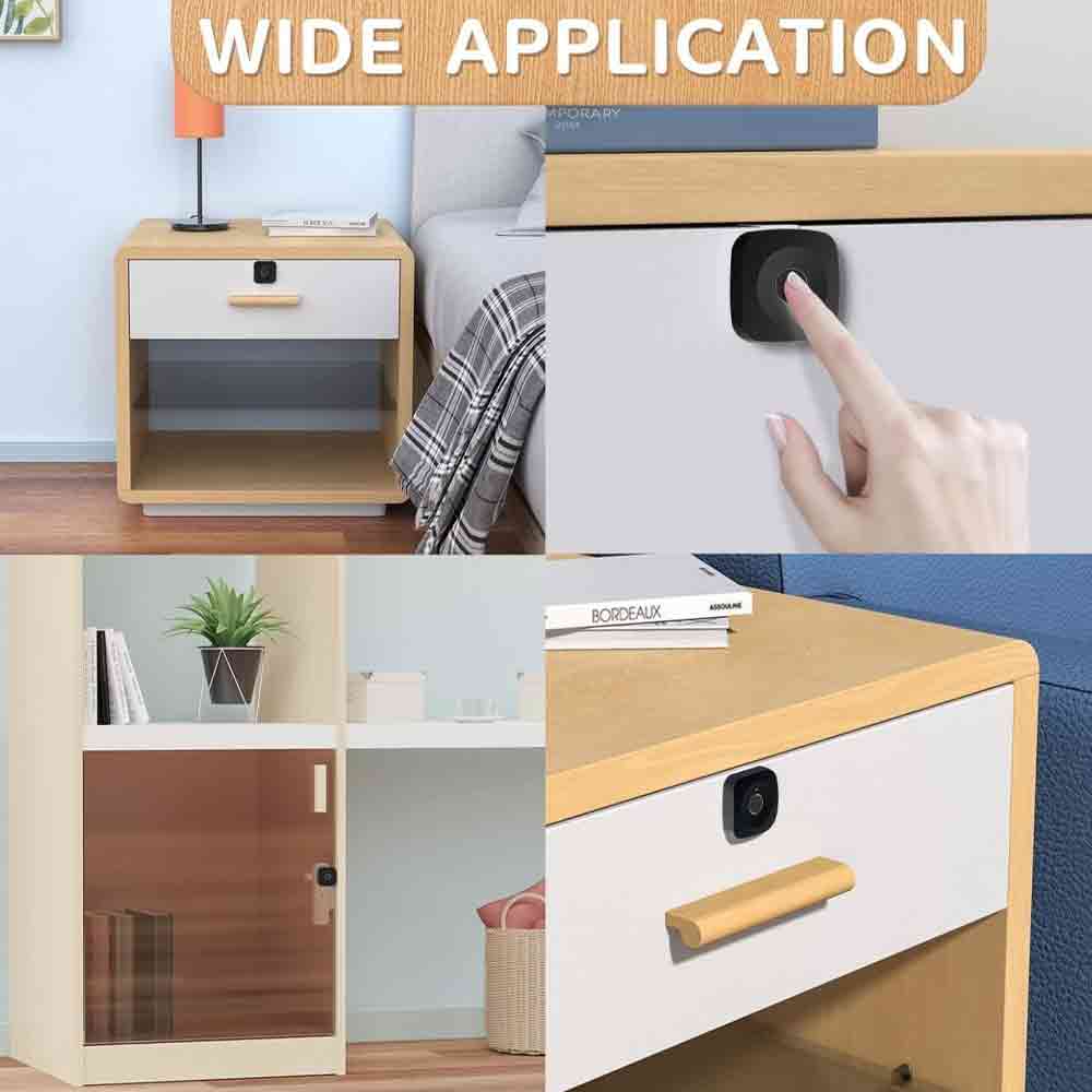 Smart Biometric Fingerprint Cabinet Lock Digital Keyless Motorized Drawer Lock System with Plastic Body, 20 Fingerprint Capacity, Unique E-Key Access – Ideal for Home, Office, Wardrobe – Black