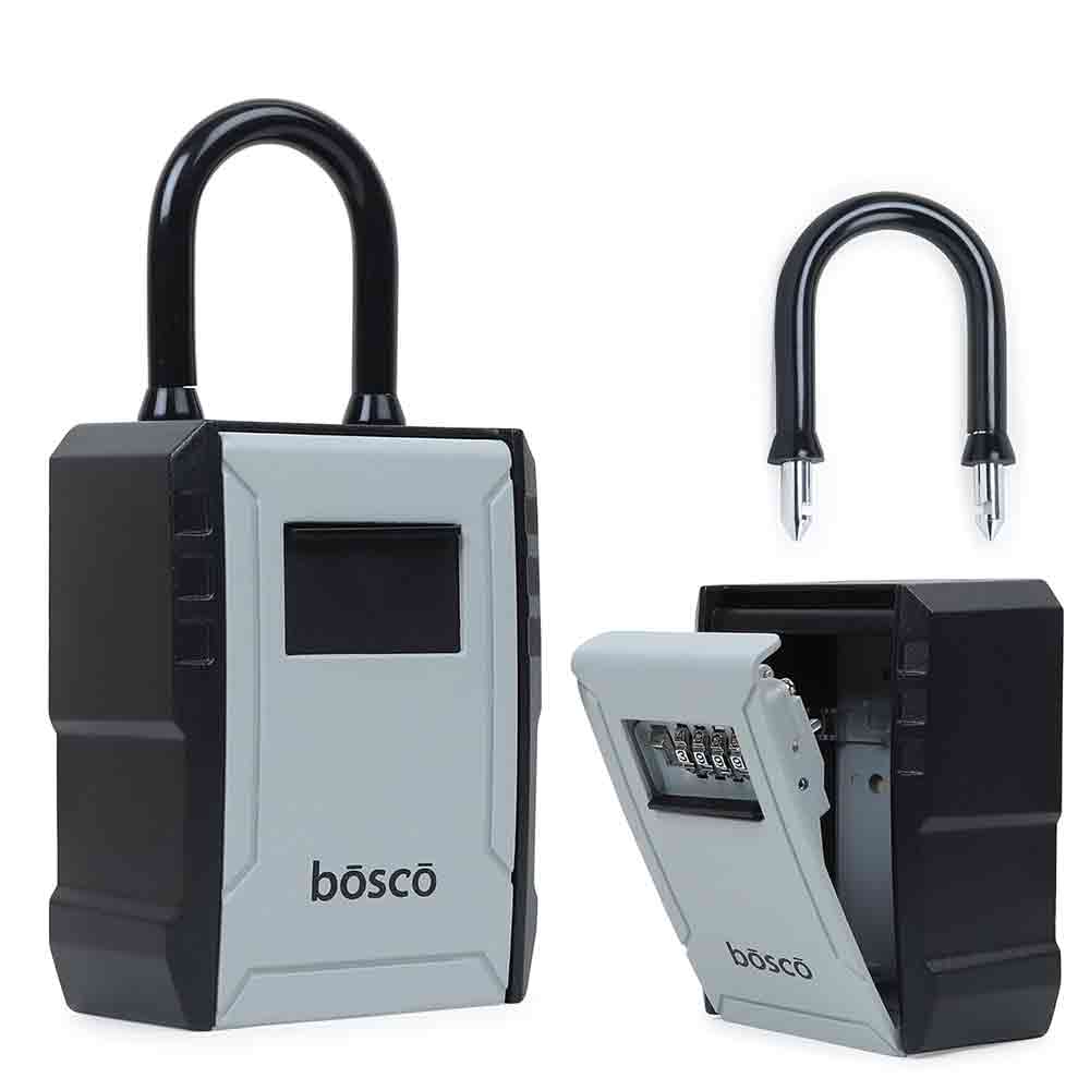 Portable Combination Lock Box – Heavy-Duty Wall-Mounted Key Storage Safe with Resettable 4-Digit Code, Removable Shackle & Large Capacity for Home, Office, and Outdoor Use (Gray, 1 Pack)