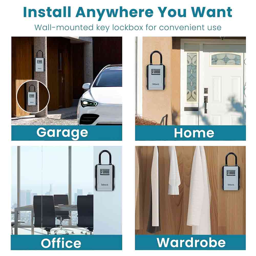 Portable Combination Lock Box – Heavy-Duty Wall-Mounted Key Storage Safe with Resettable 4-Digit Code, Removable Shackle & Large Capacity for Home, Office, and Outdoor Use (Gray, 1 Pack)