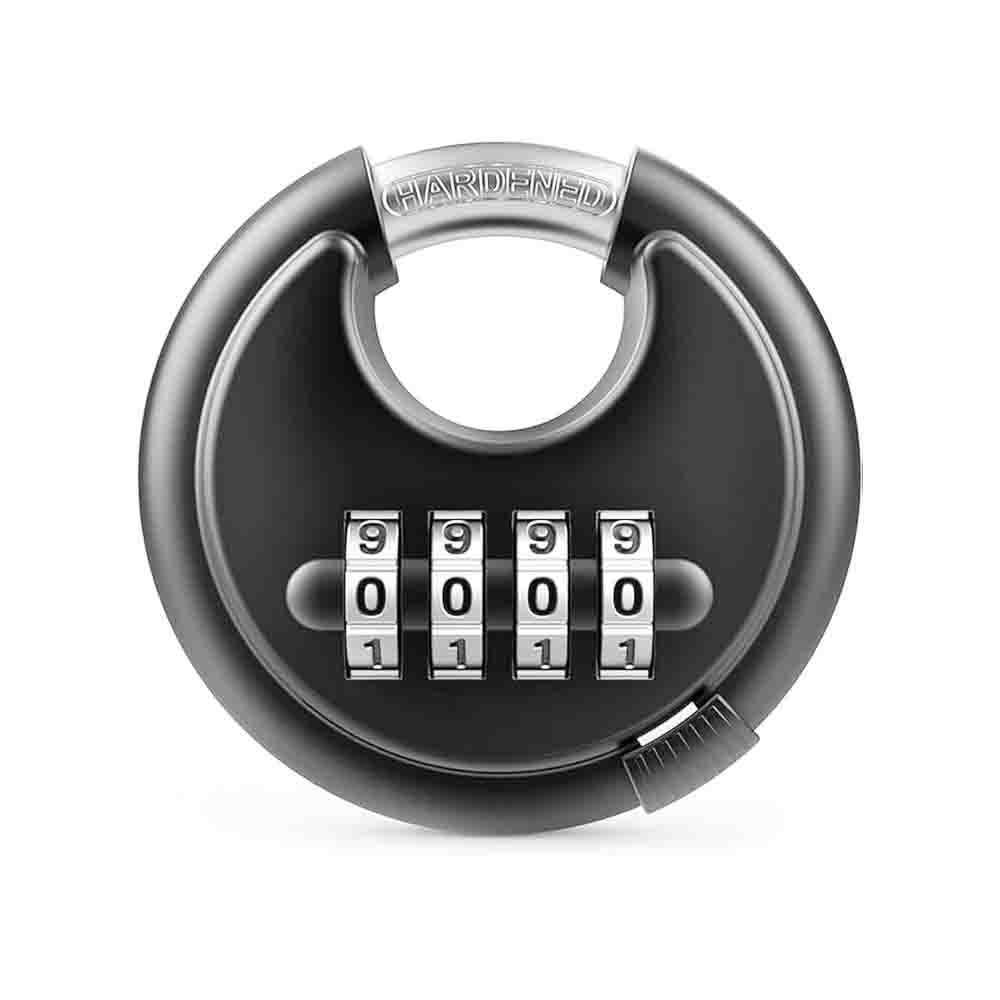 70mm Combination Disc Padlock Pack of 2 – Heavy Duty Keyless Number Lock with 4-Digit Resettable Code & Stainless Steel Shackle(Black)