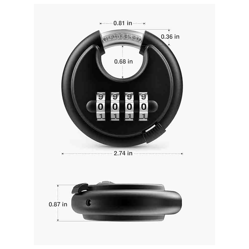 70mm Combination Disc Padlock Pack of 2 – Heavy Duty Keyless Number Lock with 4-Digit Resettable Code & Stainless Steel Shackle(Black)