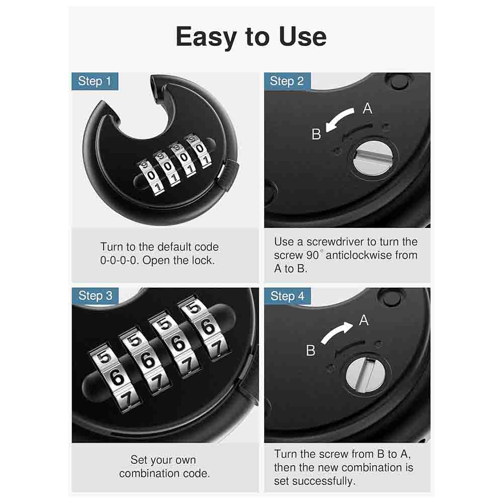 70mm Combination Disc Padlock Pack of 2 – Heavy Duty Keyless Number Lock with 4-Digit Resettable Code & Stainless Steel Shackle(Black)