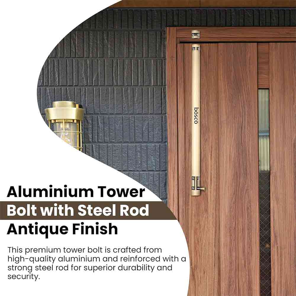 4-Inch Antique Canning Style Tower Bolt | Aluminium Body with Stainless Steel Rod | Rust-Resistant Door & Window Tower Bolt with Screws | Heavy Duty Door Fitting (Antique Finish)