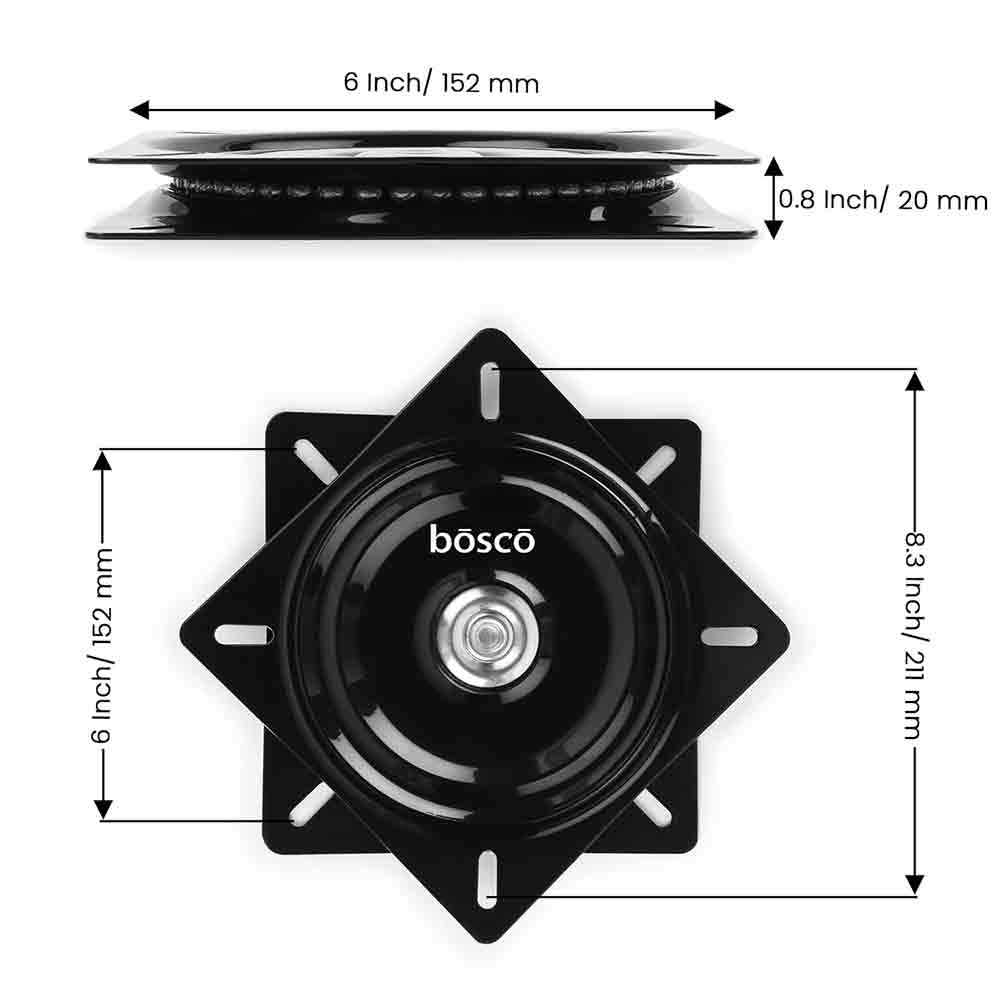 6 Inch Square Swivel Plate Turntable Bearing, Rotating Lazy Susan Swivel Plate for Bar Stool, Recliner Chair, and Furniture, 220 lb Capacity