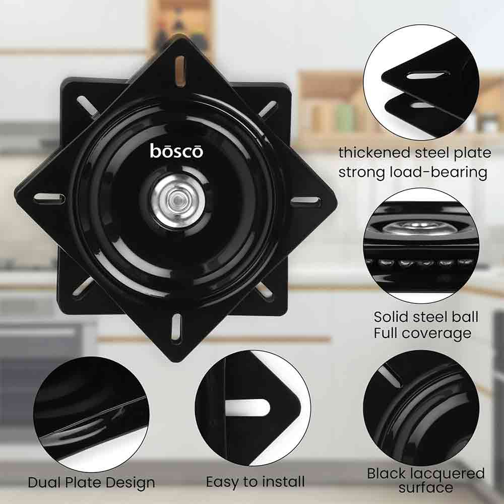 6 Inch Square Swivel Plate Turntable Bearing, Rotating Lazy Susan Swivel Plate for Bar Stool, Recliner Chair, and Furniture, 220 lb Capacity