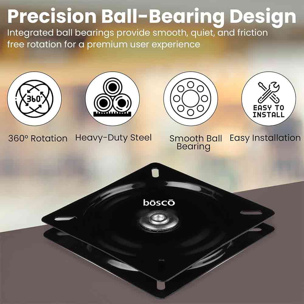 6 Inch Square Swivel Plate Turntable Bearing, Rotating Lazy Susan Swivel Plate for Bar Stool, Recliner Chair, and Furniture, 220 lb Capacity
