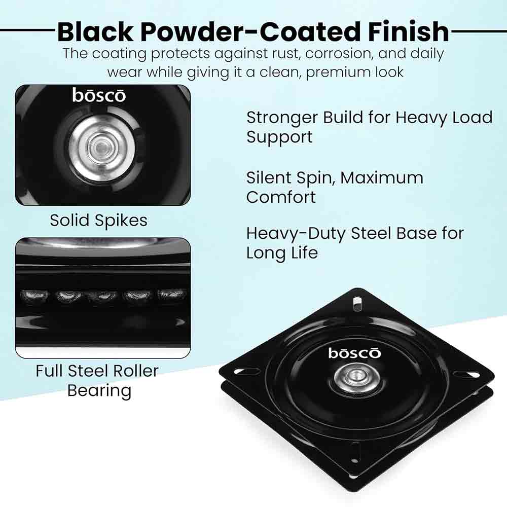 6 Inch Square Swivel Plate Turntable Bearing, Rotating Lazy Susan Swivel Plate for Bar Stool, Recliner Chair, and Furniture, 220 lb Capacity