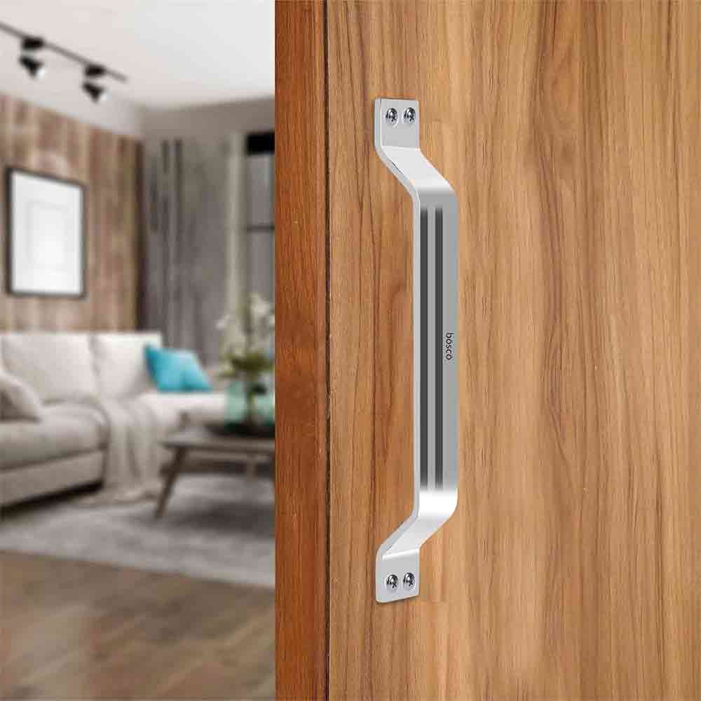 8 Inch Stainless Steel Silver Satin Finish Two Hole Front Screw Door Pull Handle for Home Main Door, Home Bed Room Door and Bathroom Door