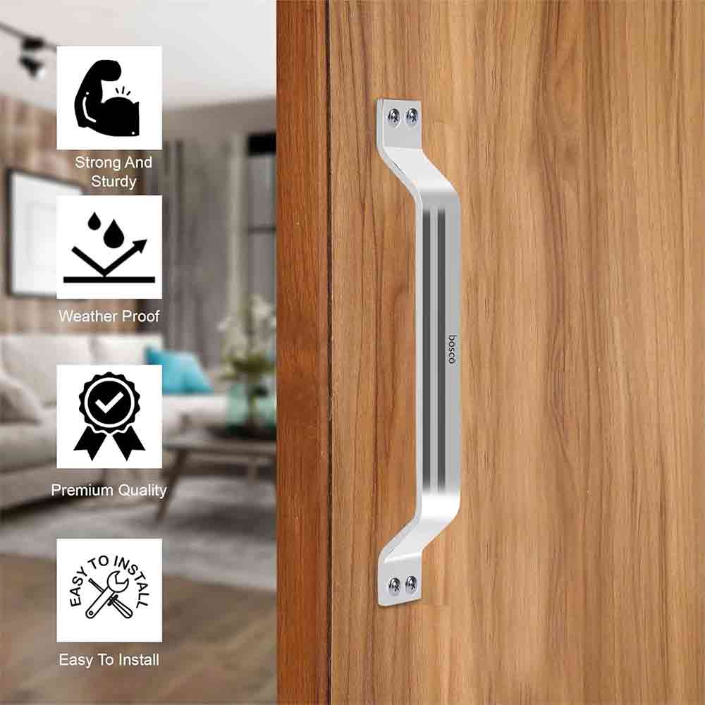 8 Inch Stainless Steel Silver Satin Finish Two Hole Front Screw Door Pull Handle for Home Main Door, Home Bed Room Door and Bathroom Door