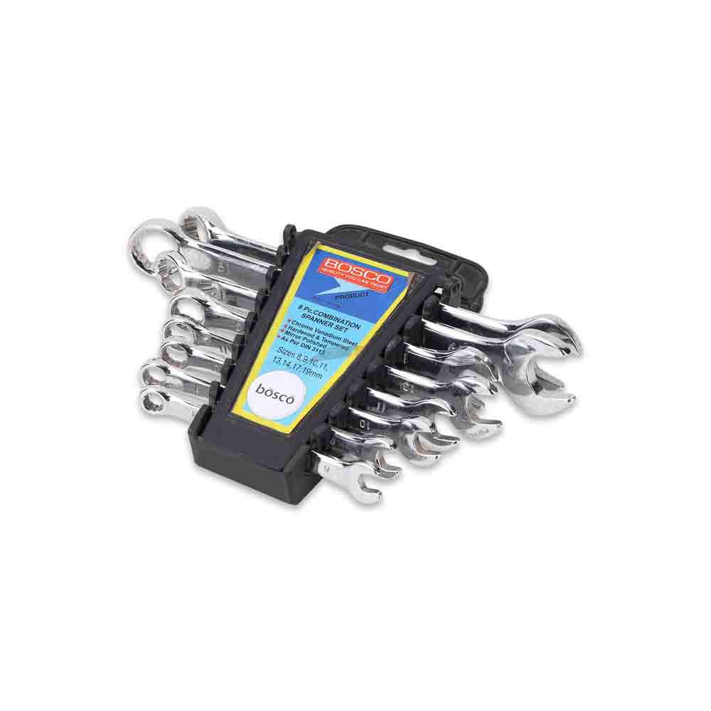 8-Piece Combination Spanner Set | Carbon Steel Wrenches | Open & Ring End Design | Chrome-Plated Rust-Resistant Tools for Home Maintenance & DIY Repair Use (Silver)
