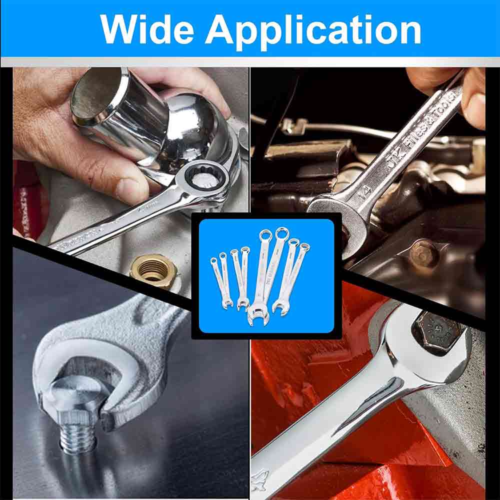 8-Piece Combination Spanner Set | Carbon Steel Wrenches | Open & Ring End Design | Chrome-Plated Rust-Resistant Tools for Home Maintenance & DIY Repair Use (Silver)