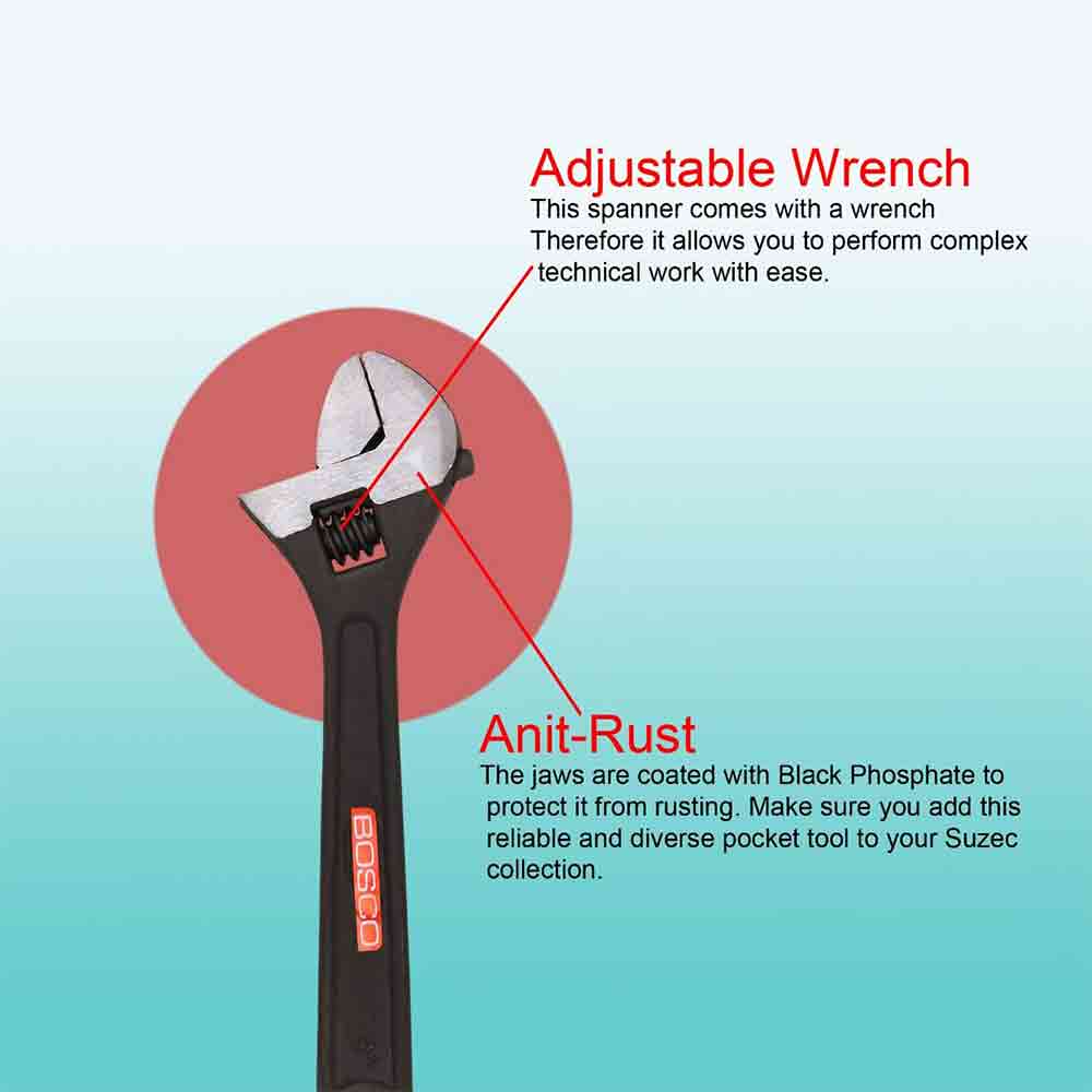 Adjustable Spanner 6 inches, Easy Wrench & Spanner, Ideal Plumbing Tools, Adjustable Wrench for All Nut Sizes, Rust-Proof Black Phosphate Coating, Lasered Scale & Wide Grip, (Pack of 1)