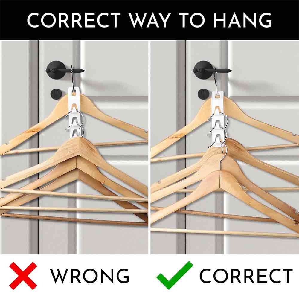 Clothes Hanger Connector Hooks Kit – Space Saving Multi-Layer Wall Closet Organizer for Hanging Clothes, Bags, Belts & Accessories – Cascading Metal & Wood Hanger Hooks for Wardrobes
