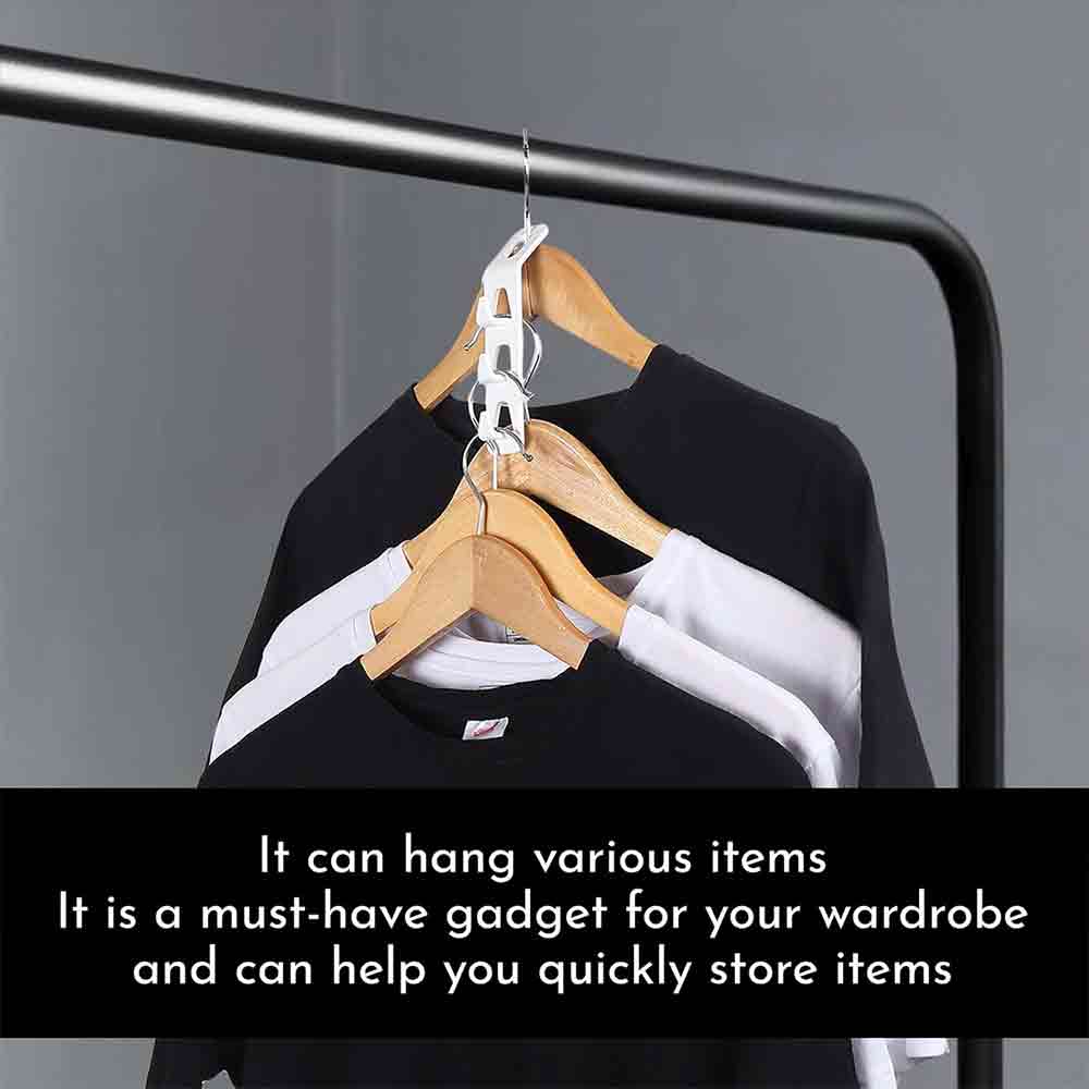 Clothes Hanger Connector Hooks Kit – Space Saving Multi-Layer Wall Closet Organizer for Hanging Clothes, Bags, Belts & Accessories – Cascading Metal & Wood Hanger Hooks for Wardrobes